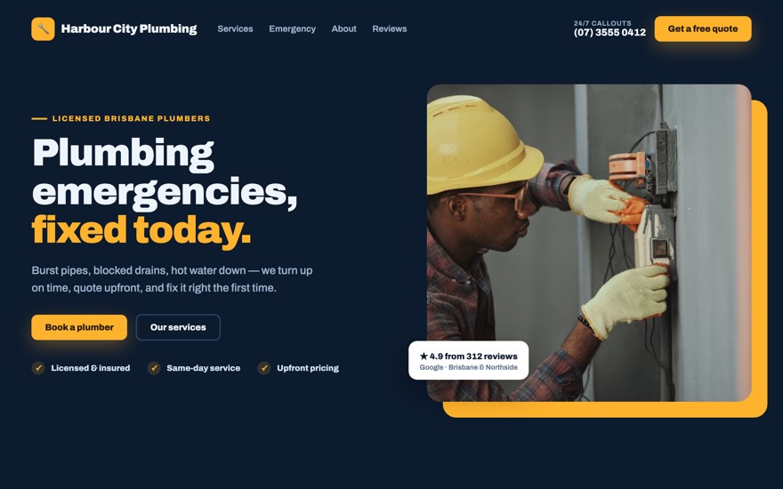 Website example for a plumbing business